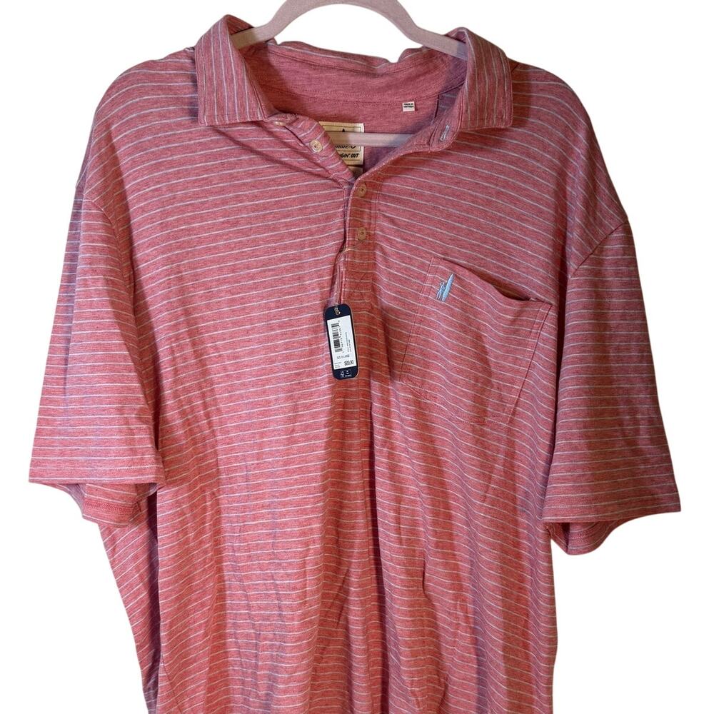 Johnnie-O Striped Polo Shirt Pink White Pocket Men's XXL New With Tags